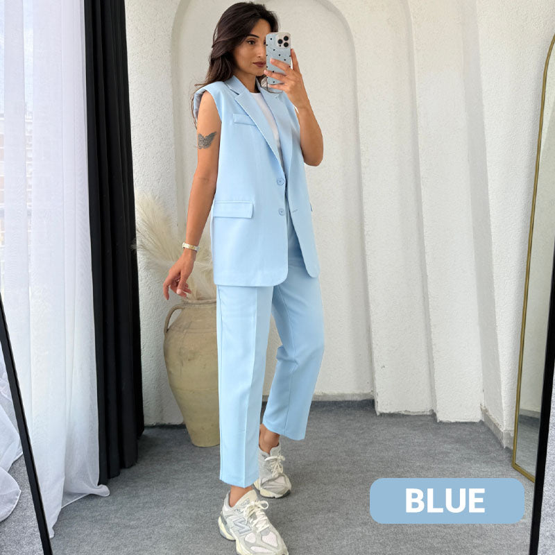 ⏰Last Day Sale 💖Women’s Stylish Sleeveless Blazer & High-Waisted Pants Set