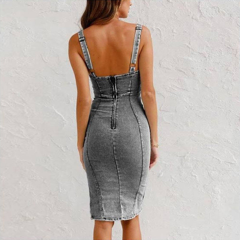 🍹Summer Hot Sales 50% OFF🌤️Women's U-Neck Denim Bodycon Cami Dress