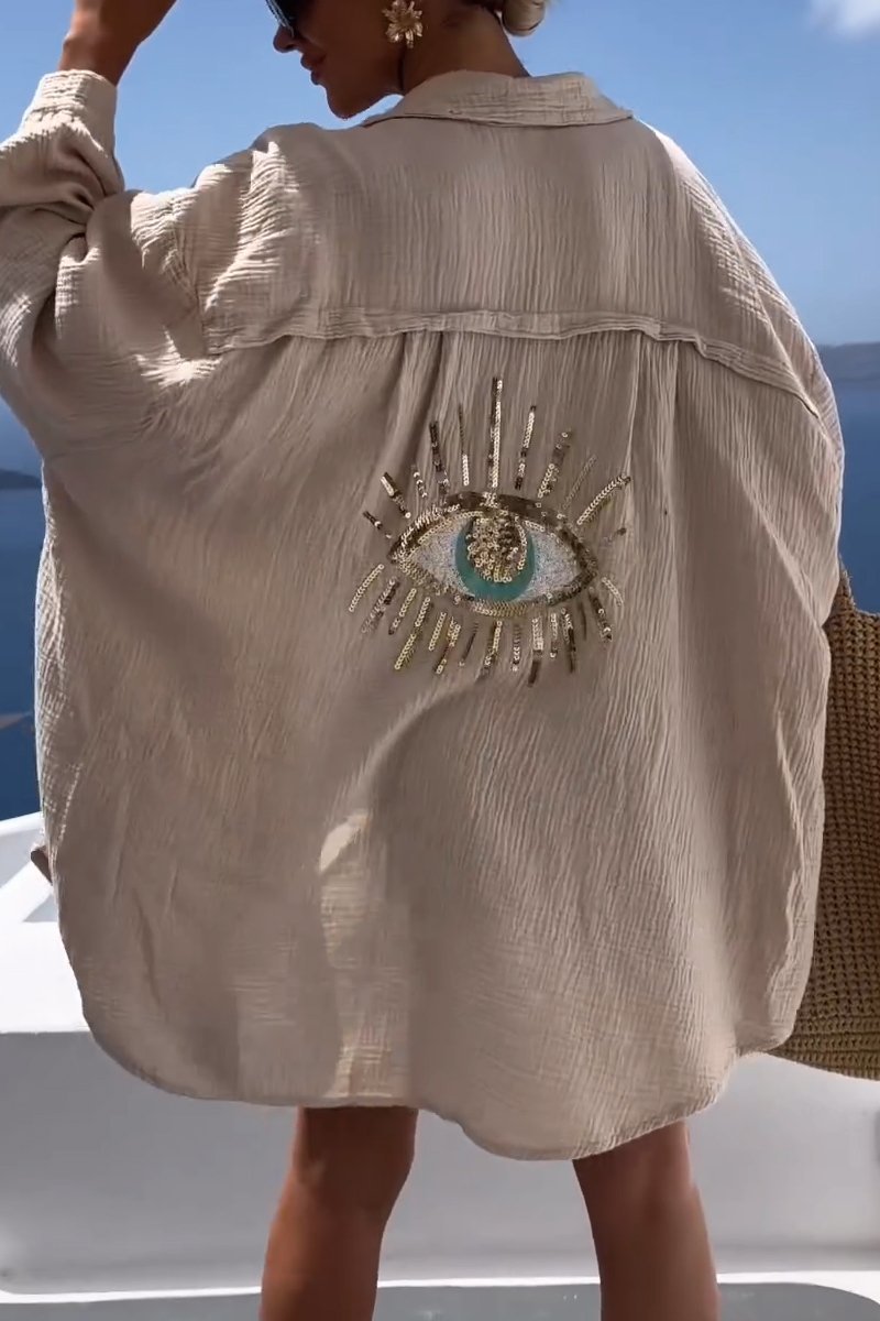 New product 🥰 Evil Eye Casual Sequin Beaded Shirt