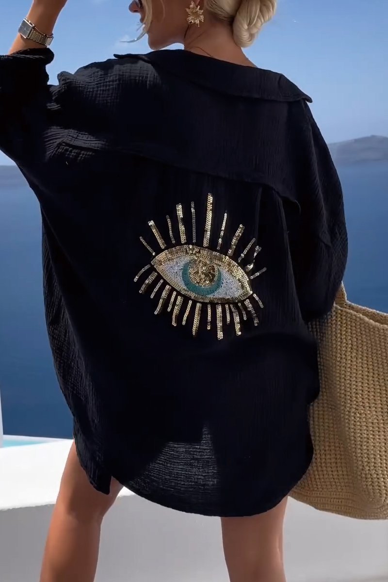New product 🥰 Evil Eye Casual Sequin Beaded Shirt