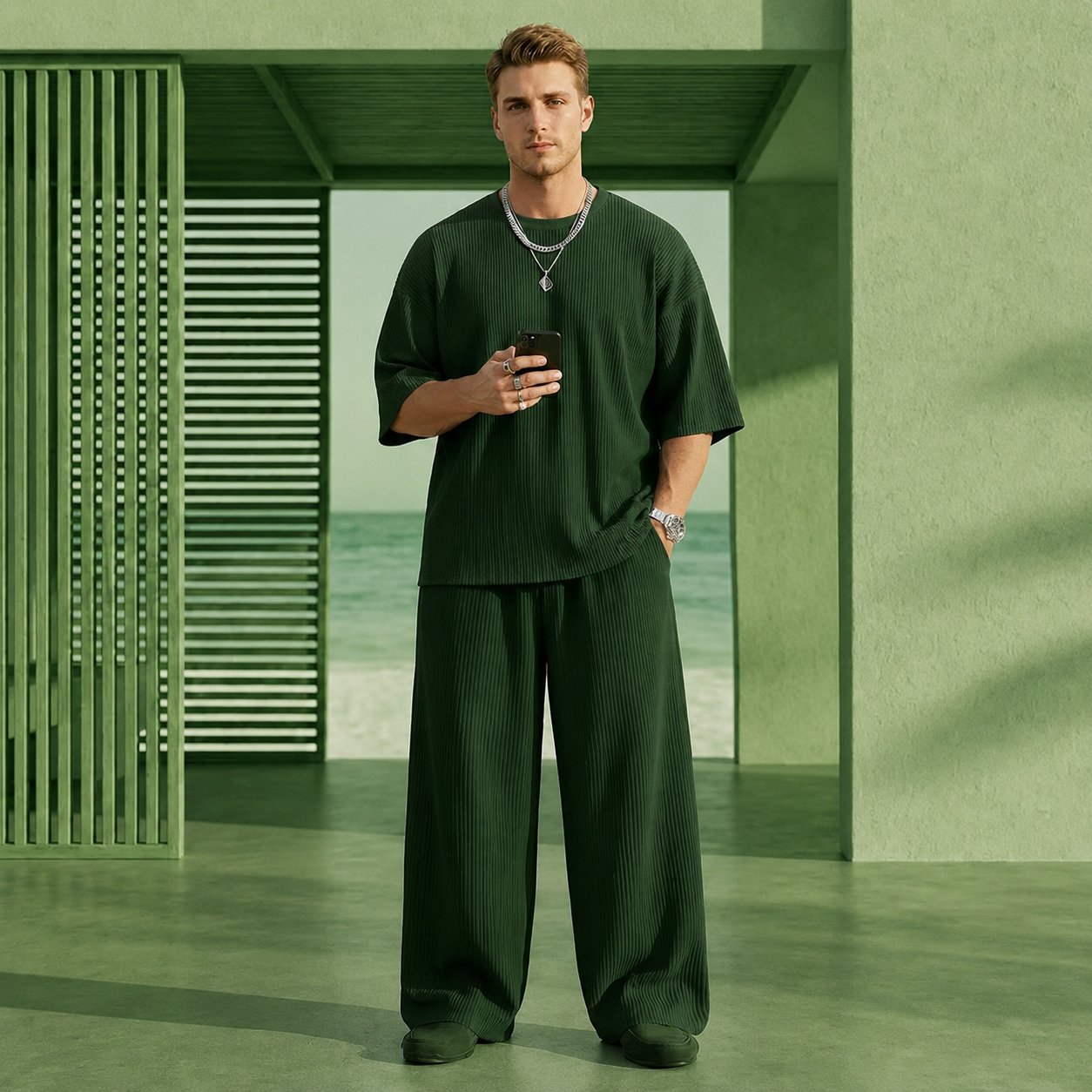 Men's Modern Casual Pleated Tracksuit