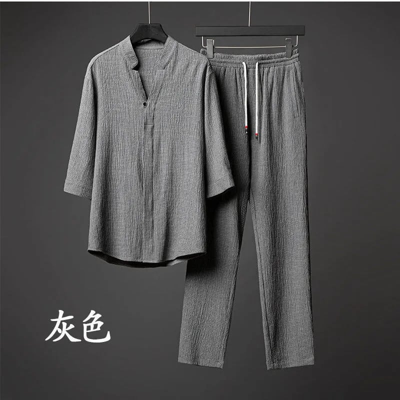 Men's 2 Pieces Set Summer Linen Outfits
