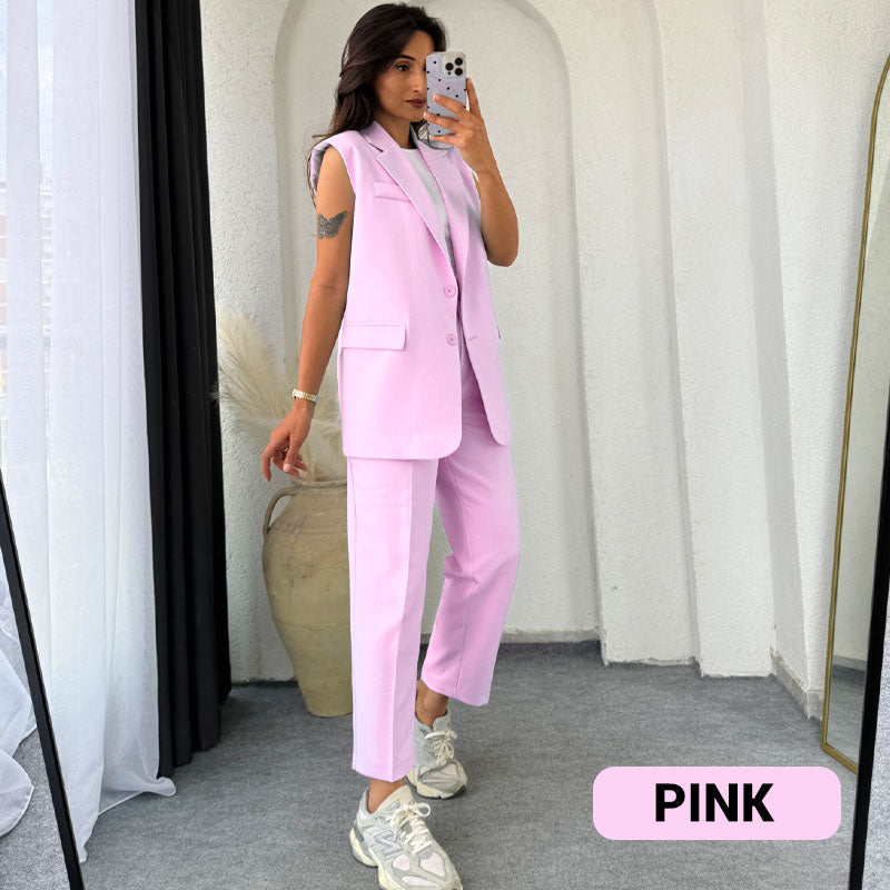 ⏰Last Day Sale 💖Women’s Stylish Sleeveless Blazer & High-Waisted Pants Set
