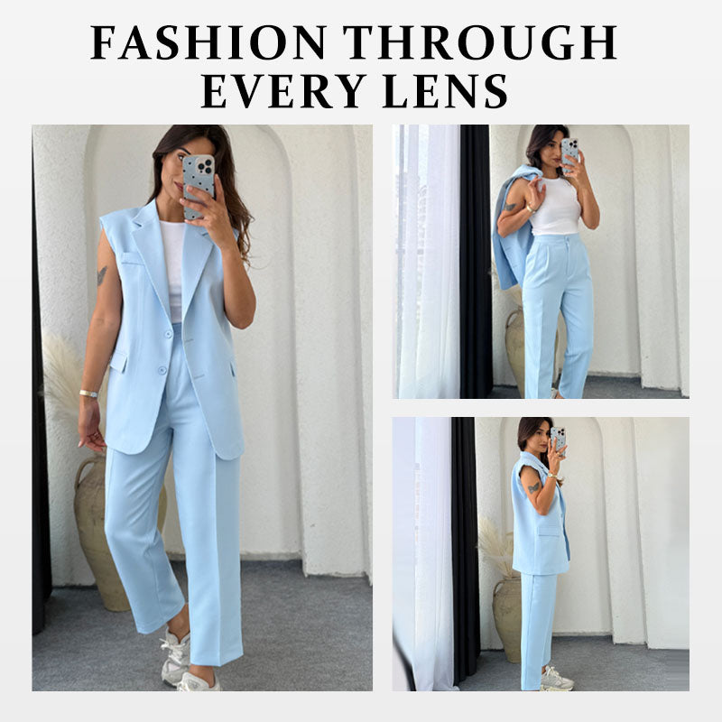 ⏰Last Day Sale 💖Women’s Stylish Sleeveless Blazer & High-Waisted Pants Set