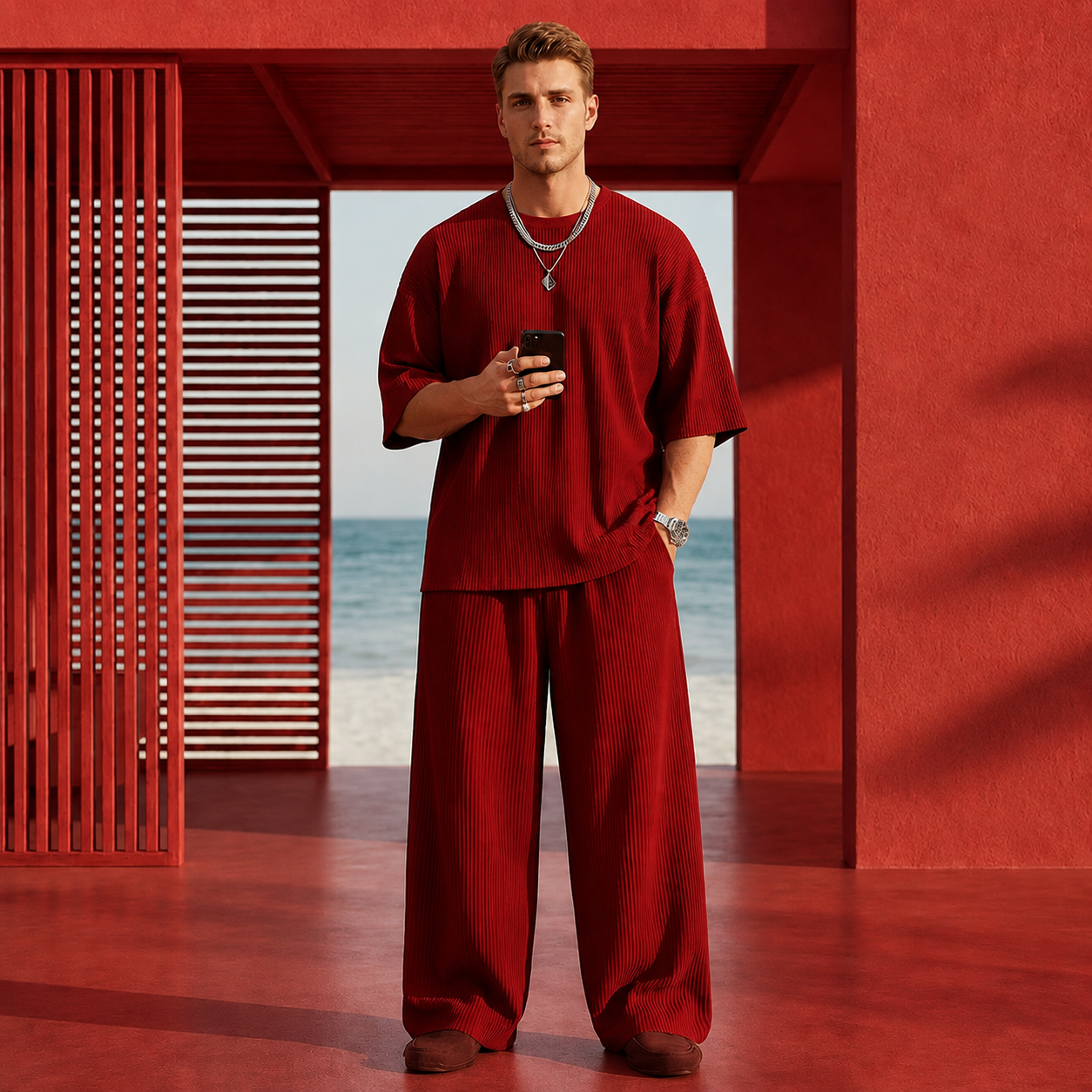 Men's Modern Casual Pleated Tracksuit