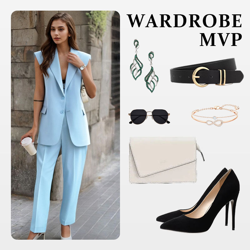 ⏰Last Day Sale 💖Women’s Stylish Sleeveless Blazer & High-Waisted Pants Set