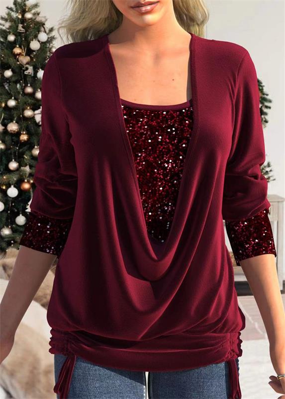 🔥New design🔥Sequin Loose Smocked Fake Two-Piece Top