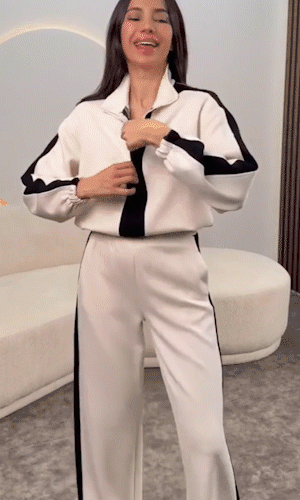 Women’s Zipper Lapel Tops & Pants 2-Piece Set