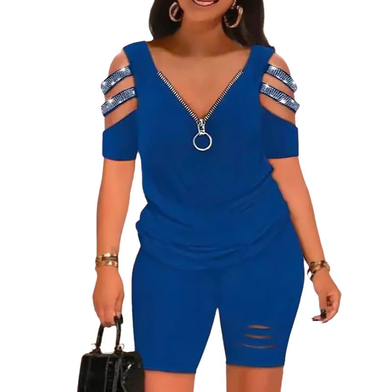 ⏰V-Neck Zipper Top & Shorts Set