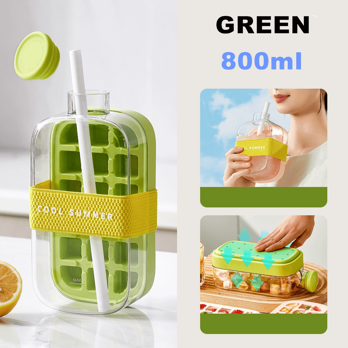 Summer Portable Ice Cube Bottle With Straw