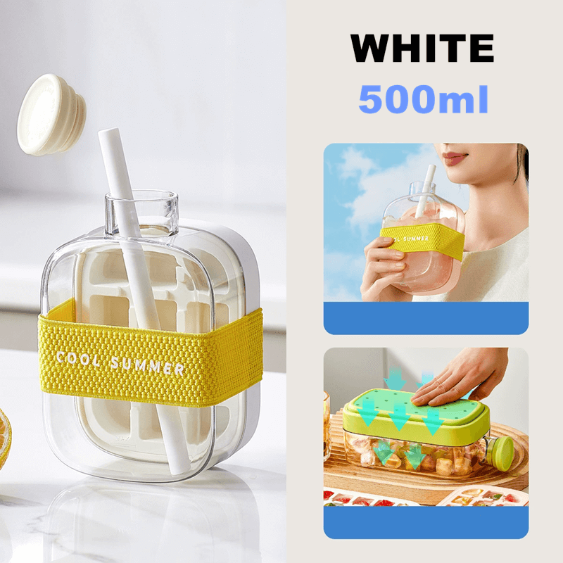 Summer Portable Ice Cube Bottle With Straw
