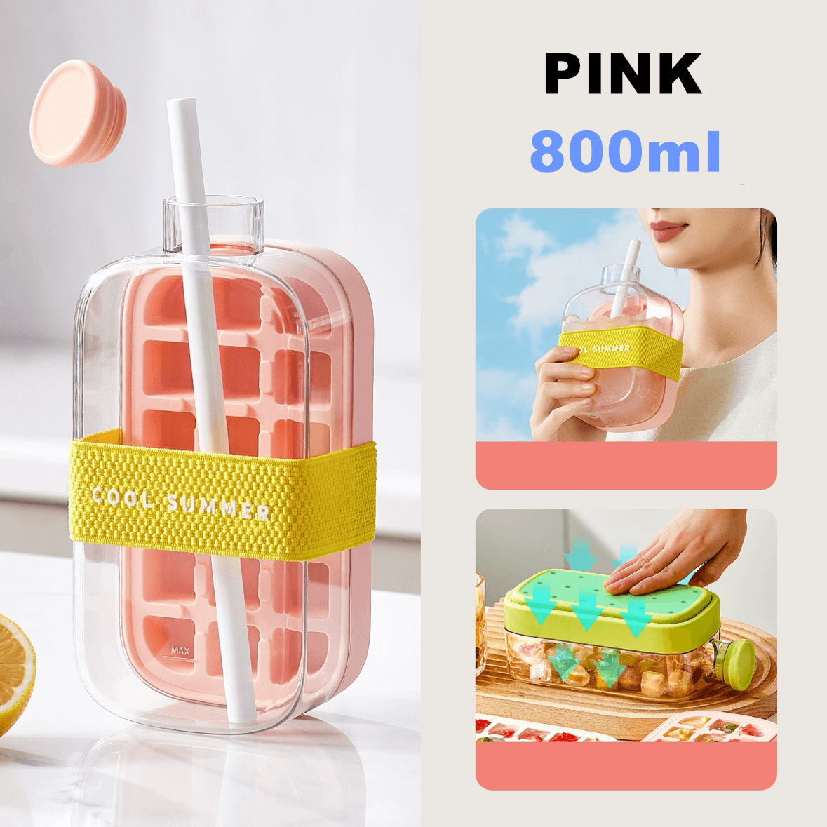 Summer Portable Ice Cube Bottle With Straw