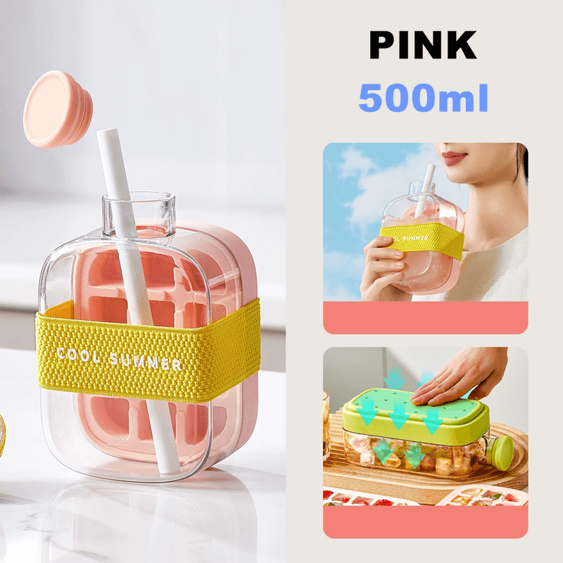 Summer Portable Ice Cube Bottle With Straw