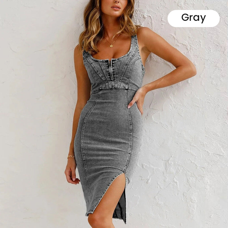 🍹Summer Hot Sales 50% OFF🌤️Women's U-Neck Denim Bodycon Cami Dress