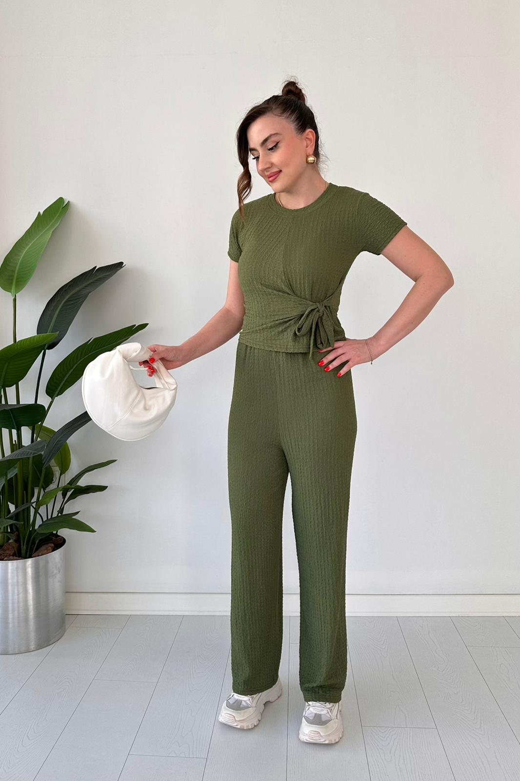 Textured Two-Piece Tie-Waist Lounge Set