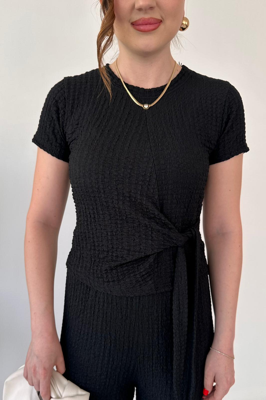 Textured Two-Piece Tie-Waist Lounge Set