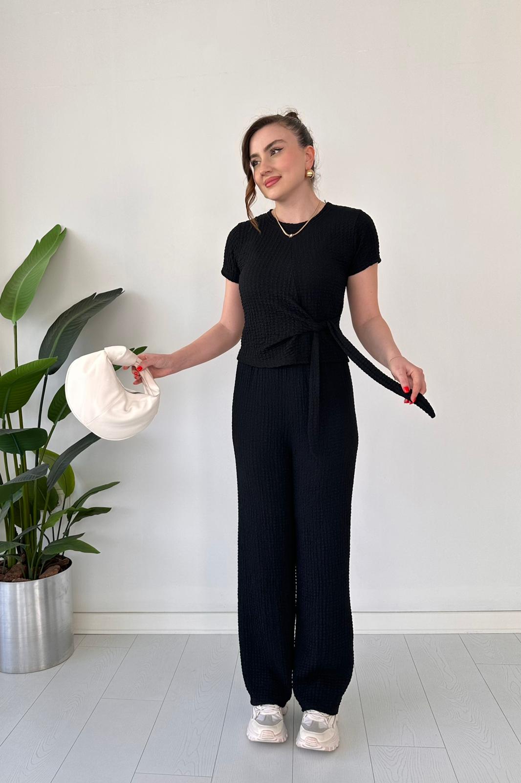 Textured Two-Piece Tie-Waist Lounge Set