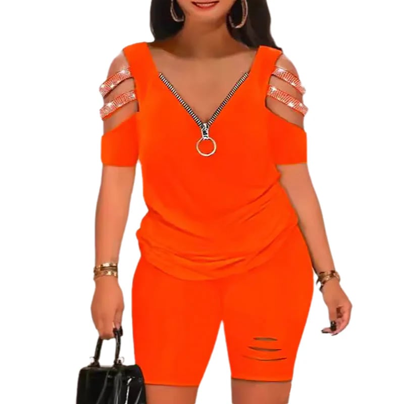 ⏰V-Neck Zipper Top & Shorts Set