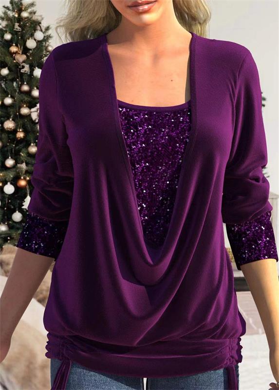🔥New design🔥Sequin Loose Smocked Fake Two-Piece Top