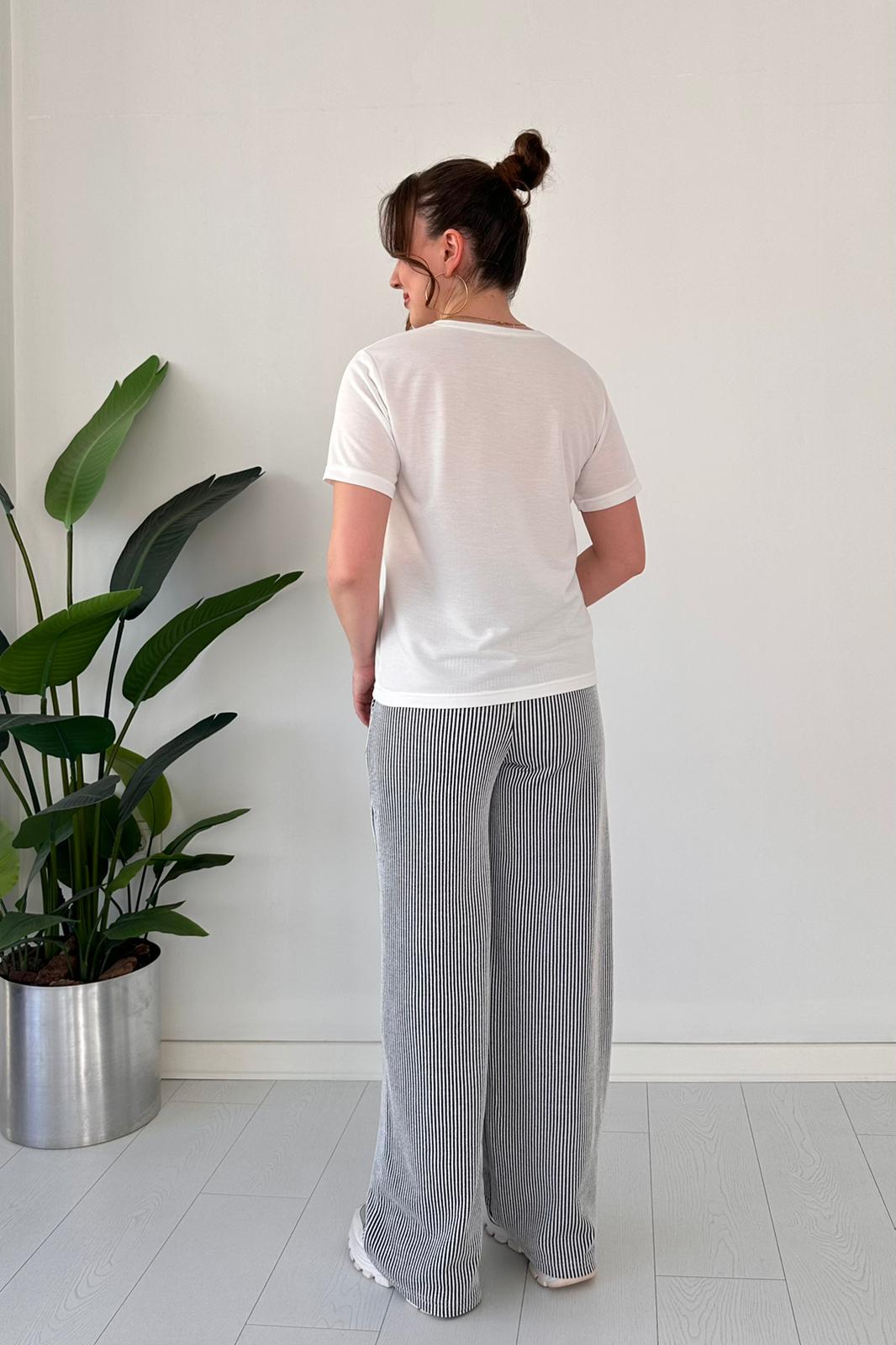 Cotton Embroidered Heart Tee & Striped Pants Set