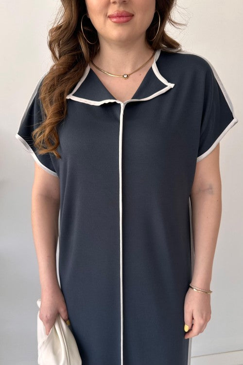 Contrast-Piped Modal Maxi Dress