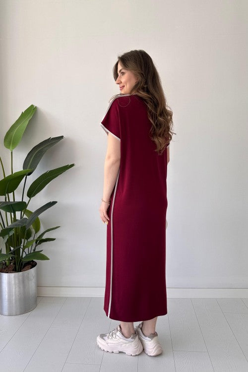 Contrast-Piped Modal Maxi Dress