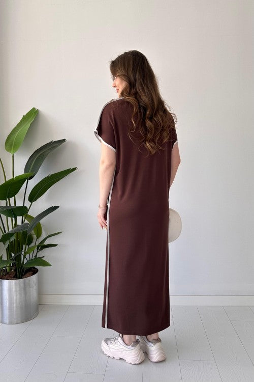 Contrast-Piped Modal Maxi Dress