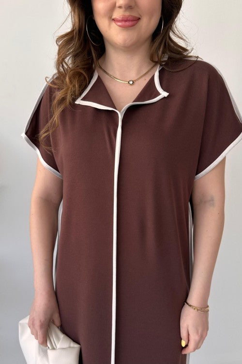 Contrast-Piped Modal Maxi Dress