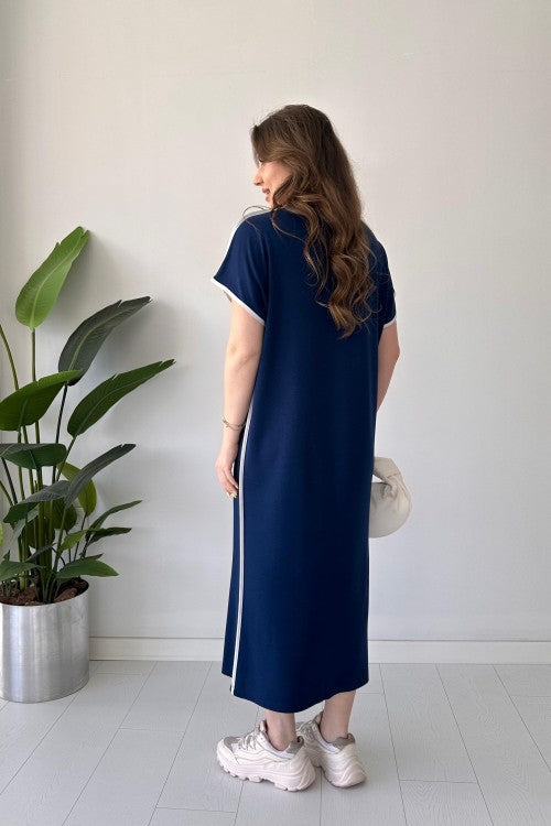 Contrast-Piped Modal Maxi Dress