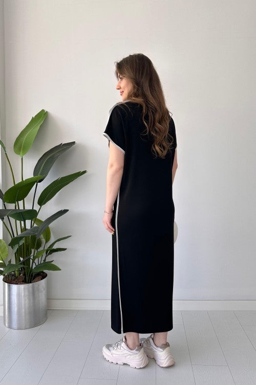 Contrast-Piped Modal Maxi Dress