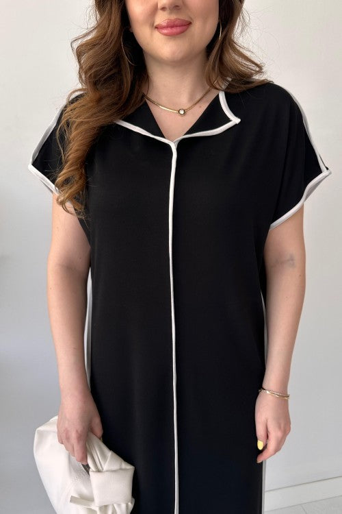 Contrast-Piped Modal Maxi Dress
