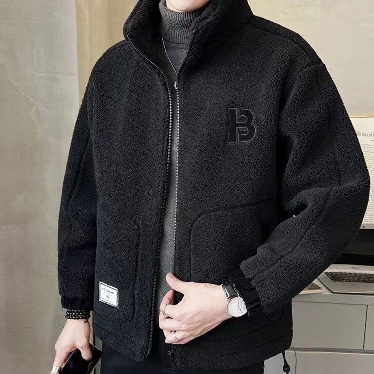 Men's Faux Fleece Thick Jacket jacket So-Comfy Black L(50-57.5KG)