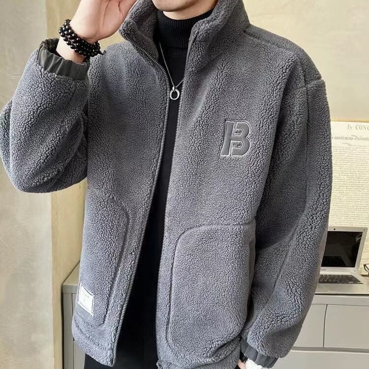 Men's Faux Fleece Thick Jacket jacket So-Comfy Gray L(50-57.5KG)