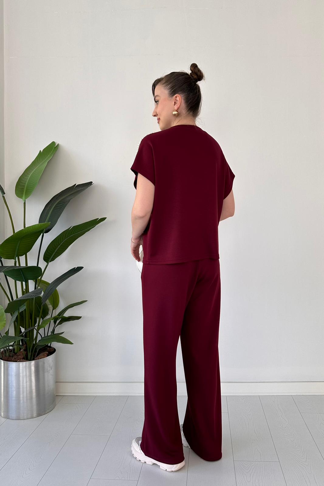 Women's Two-Piece Modal Suit with Pearls on the Shoulders