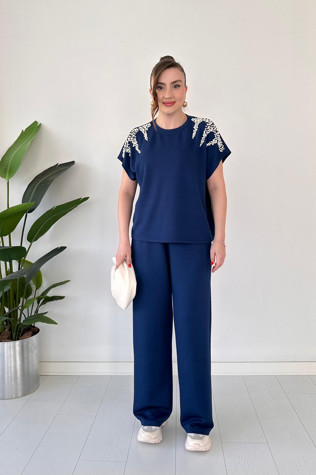 Women's Two-Piece Modal Suit with Pearls on the Shoulders