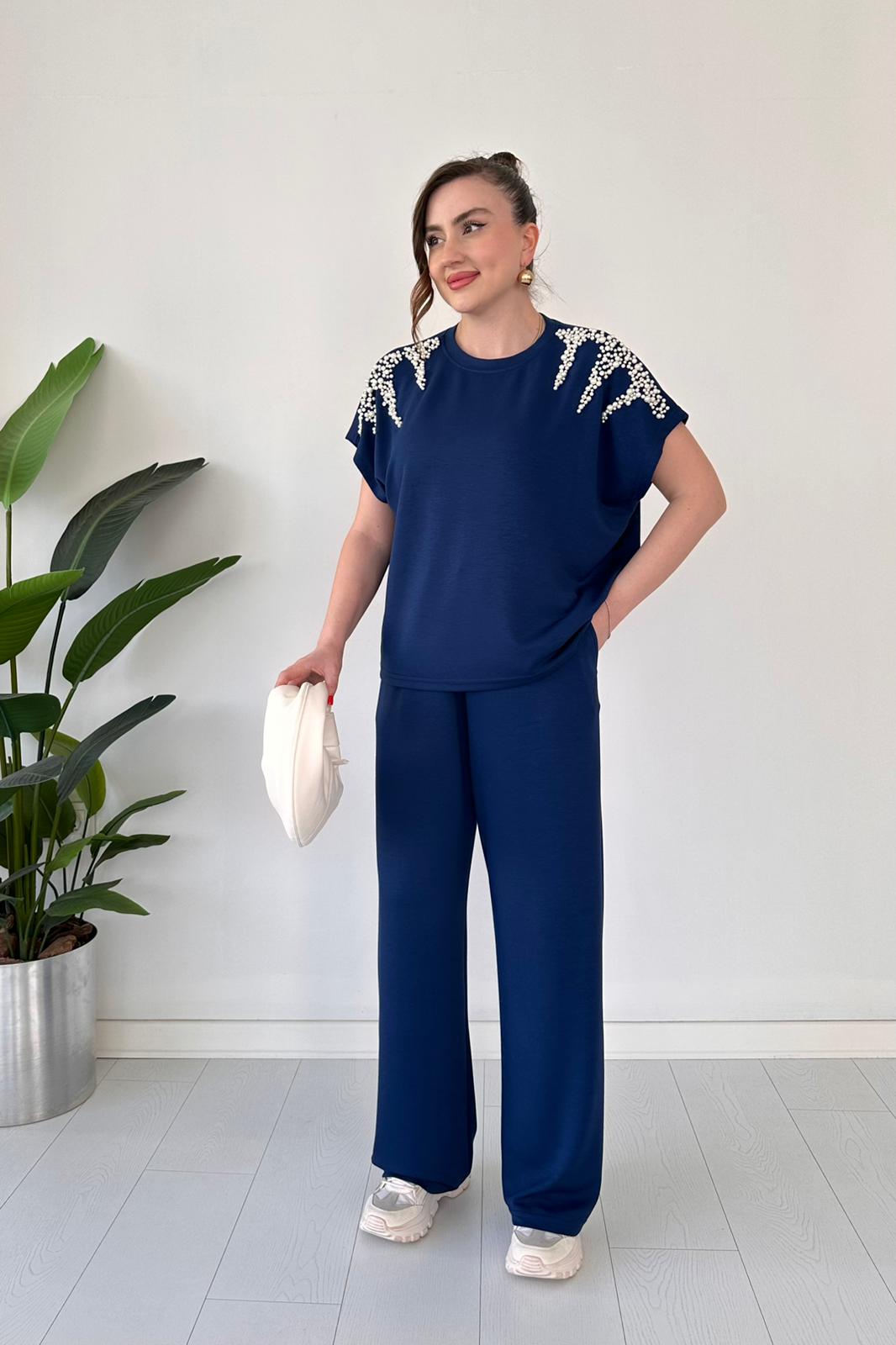 Women's Two-Piece Modal Suit with Pearls on the Shoulders