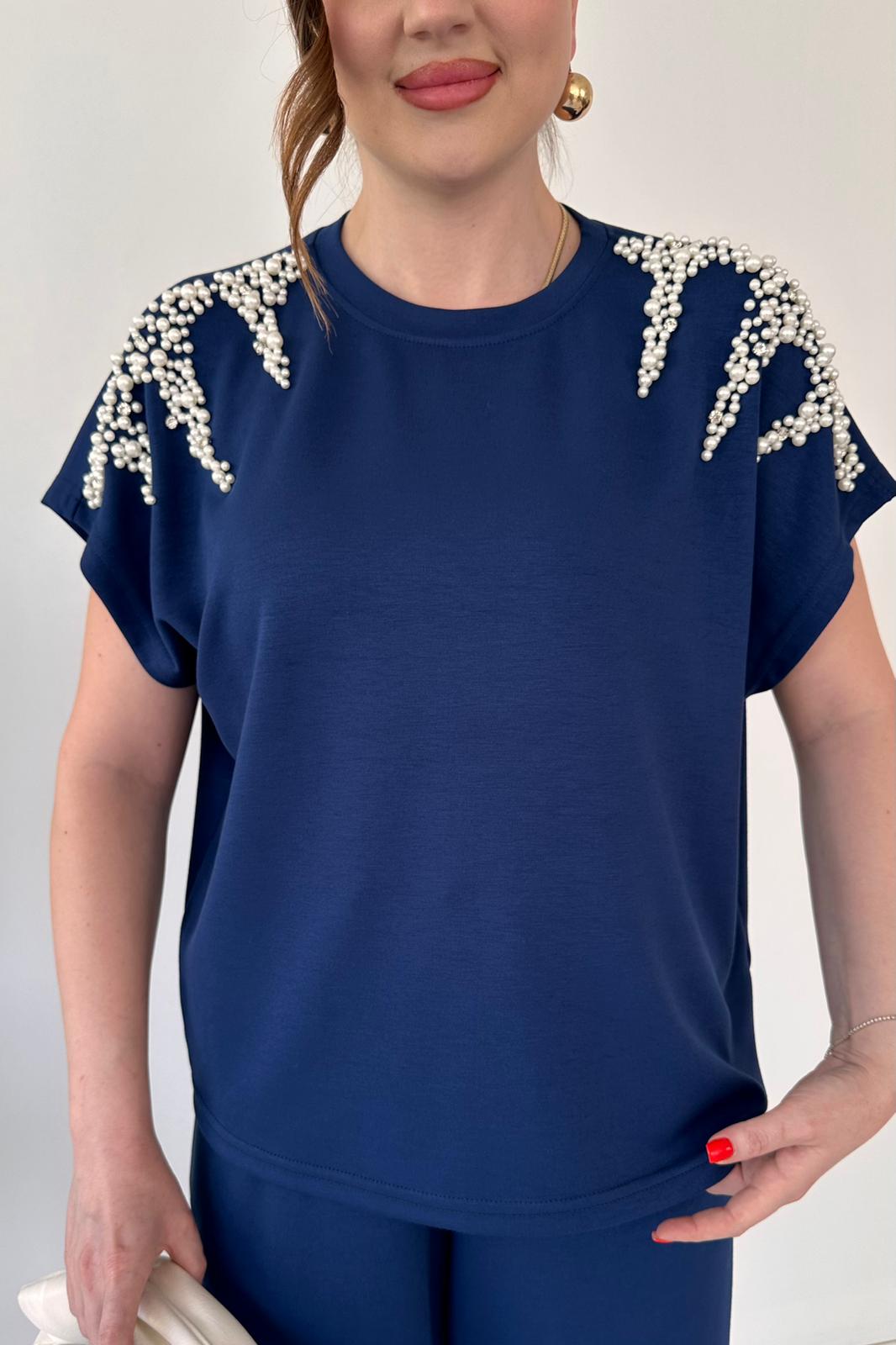 Women's Two-Piece Modal Suit with Pearls on the Shoulders