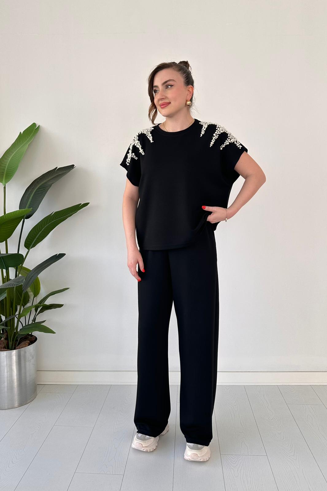 Women's Two-Piece Modal Suit with Pearls on the Shoulders