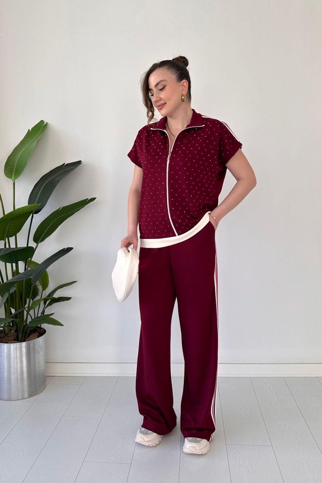 Glitter Zipper Detailed Modal 2 Piece Suit