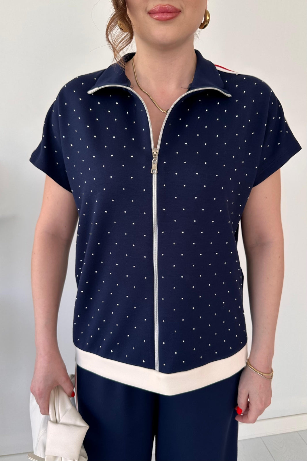 Glitter Zipper Detailed Modal 2 Piece Suit