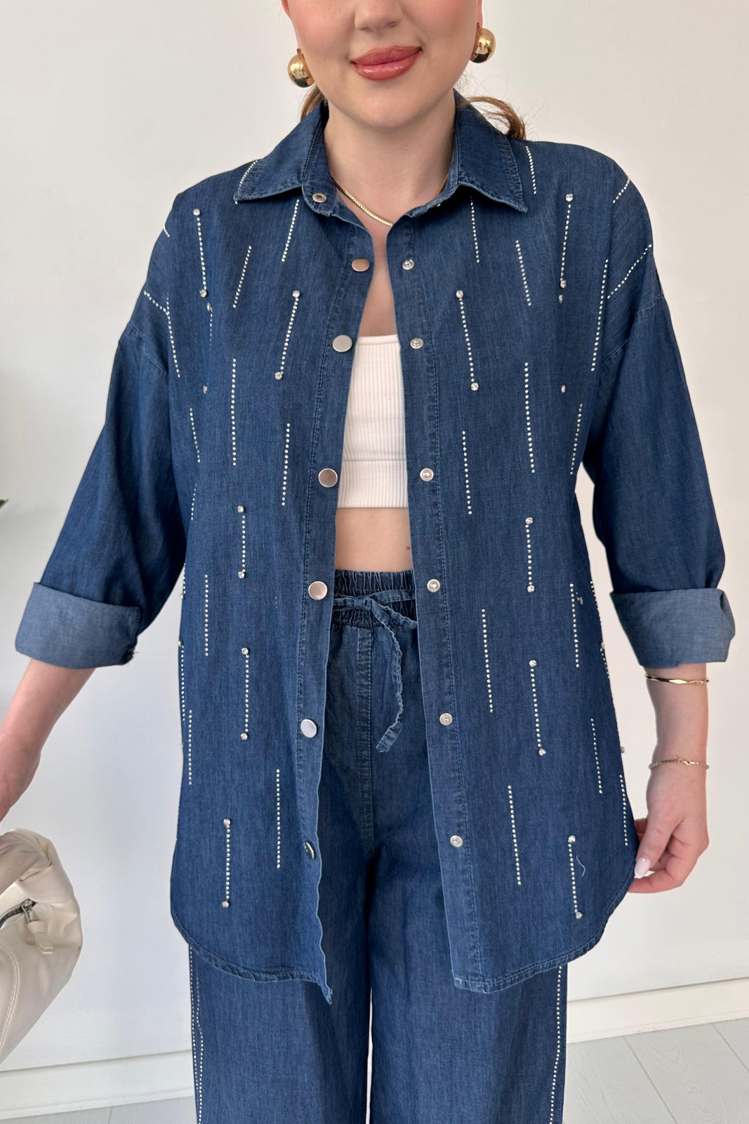 Crystal-Studded Denim Co-ord Set