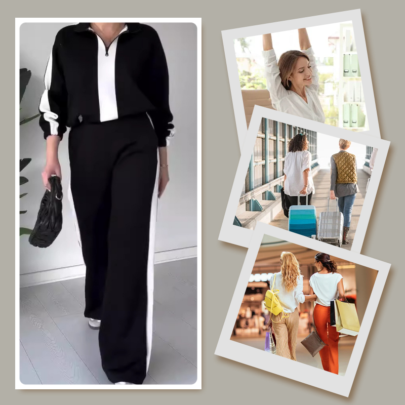 Women’s Zipper Lapel Tops & Pants 2-Piece Set