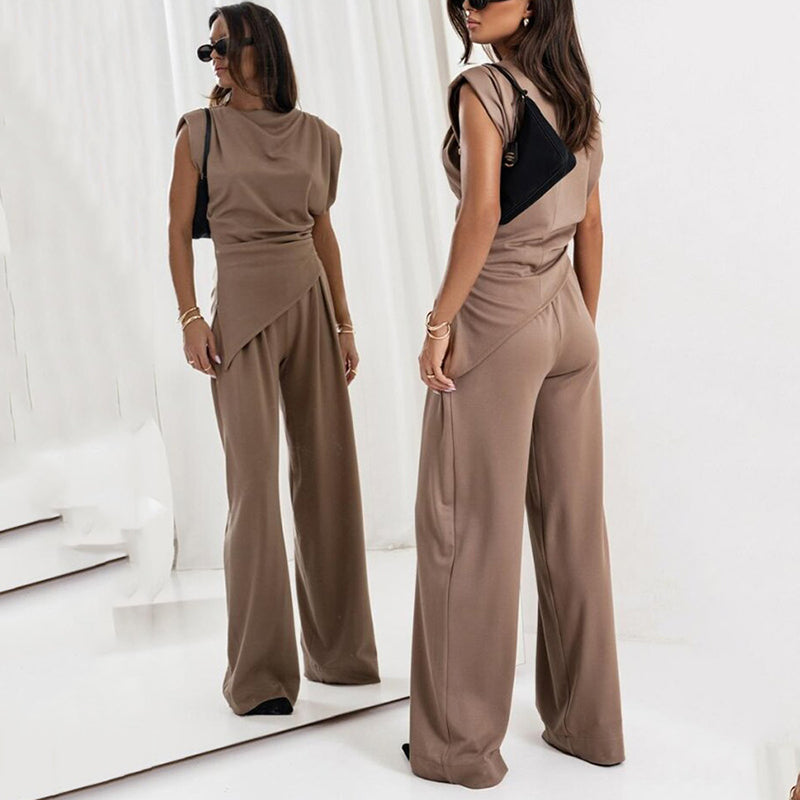 Women solid-colored two-piece set