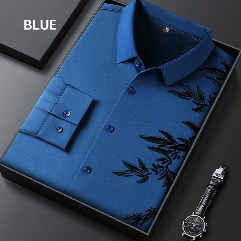 Men's thickened print collar button-down shirt