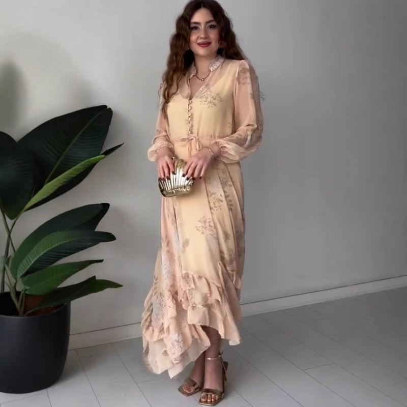 🌸Spring Specials🌸 Women's Elegant Mesh Long-Sleeve Floral Drawstring Dress