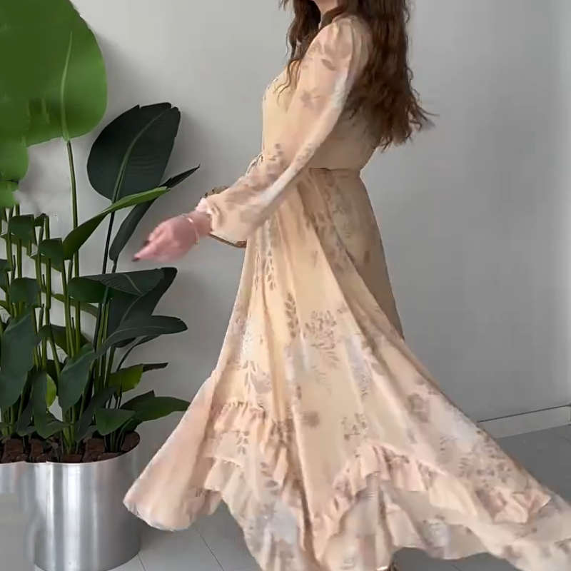 🌸Spring Specials🌸 Women's Elegant Mesh Long-Sleeve Floral Drawstring Dress