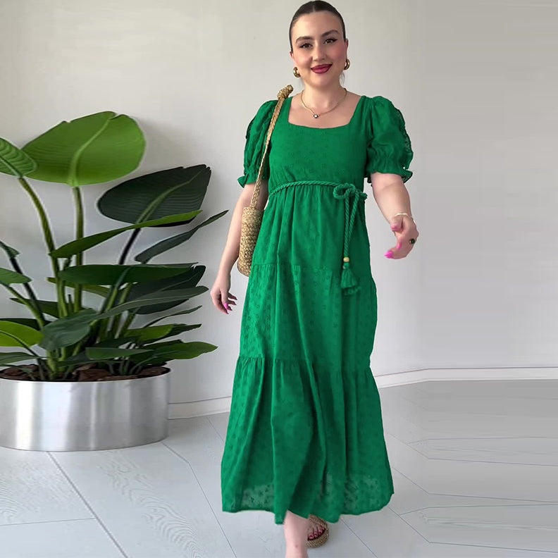 Women's Flowy Jacquard Square Neck Dress