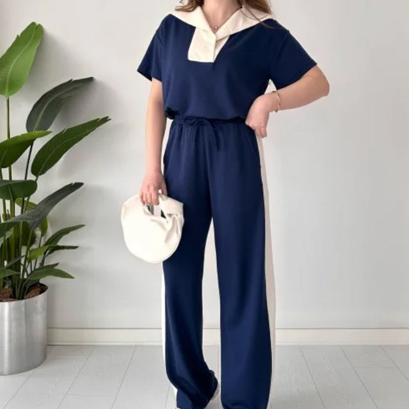 đź’–Limited Saleđź’–Open Collar Patchwork Wide Leg Pants Casual Set