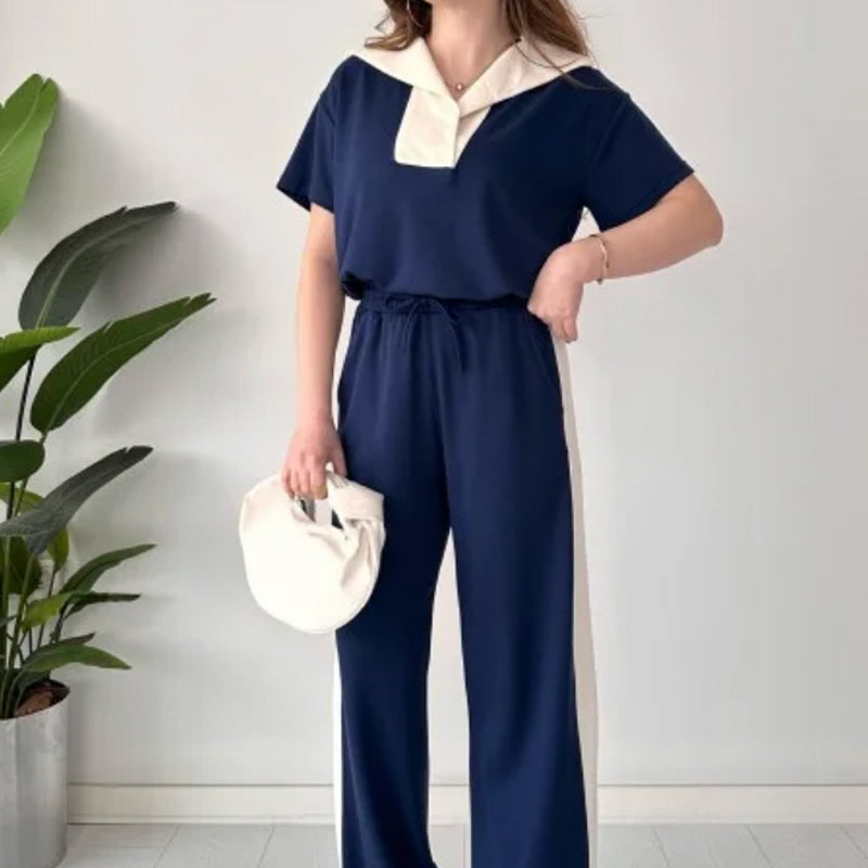 đź’–Limited Saleđź’–Open Collar Patchwork Wide Leg Pants Casual Set