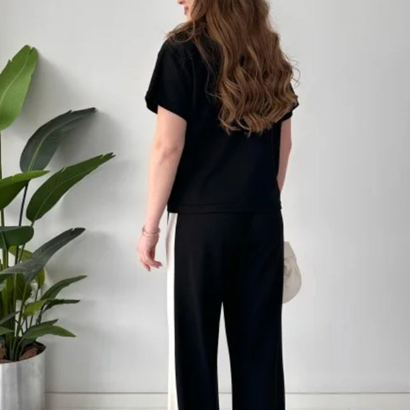 đź’–Limited Saleđź’–Open Collar Patchwork Wide Leg Pants Casual Set
